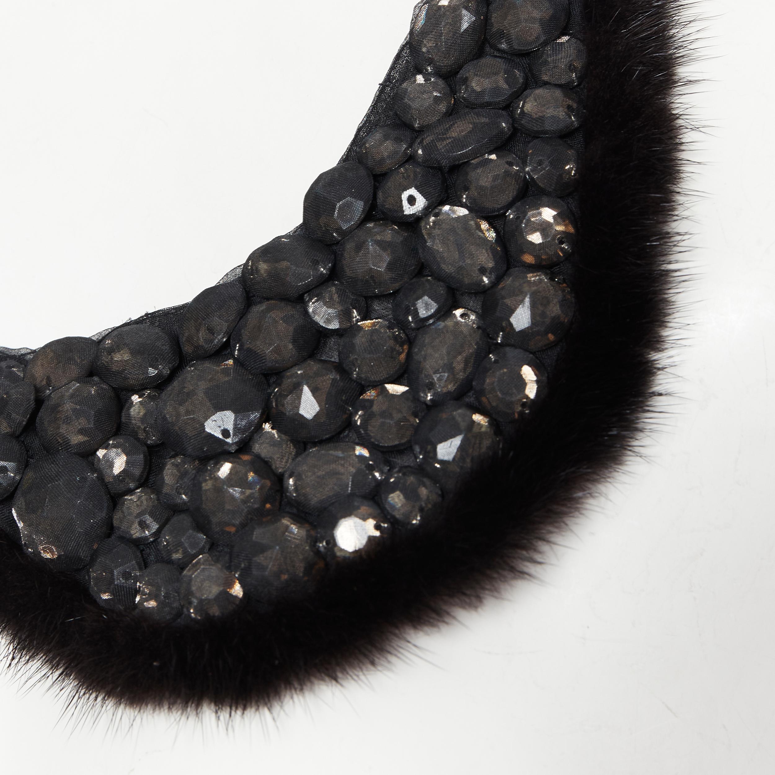 new FENDI black mesh jewel embellished fur chain self tie collar necklace 
Reference: TGAS/B00127 
Brand: Fendi 
Material: Fur 
Color: Black 
Pattern: Solid 
Closure: Tie 
Extra Detail: Black mesh wrapped faceted cut rein jewel. Genuine fur