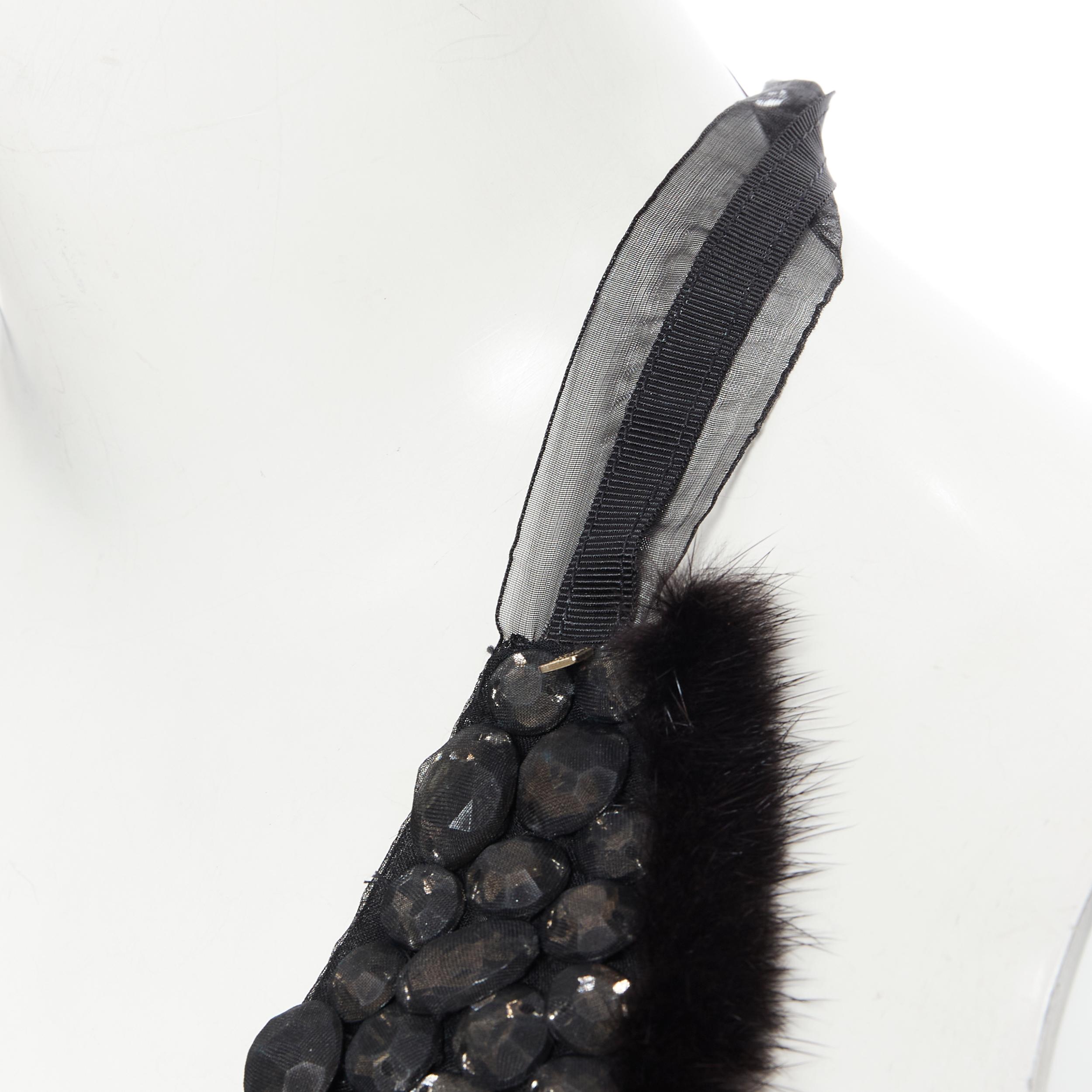 Women's new FENDI black mesh jewel embellished fur chain self tie collar necklace For Sale