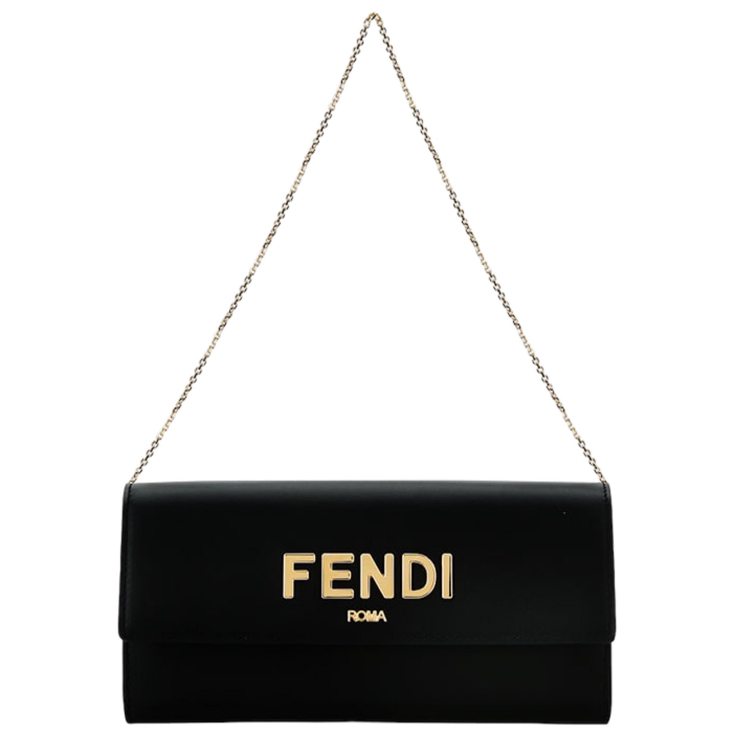 NEW Fendi Black Roma Leather Continental Wallet Clutch Crossbody Bag For Sale 2