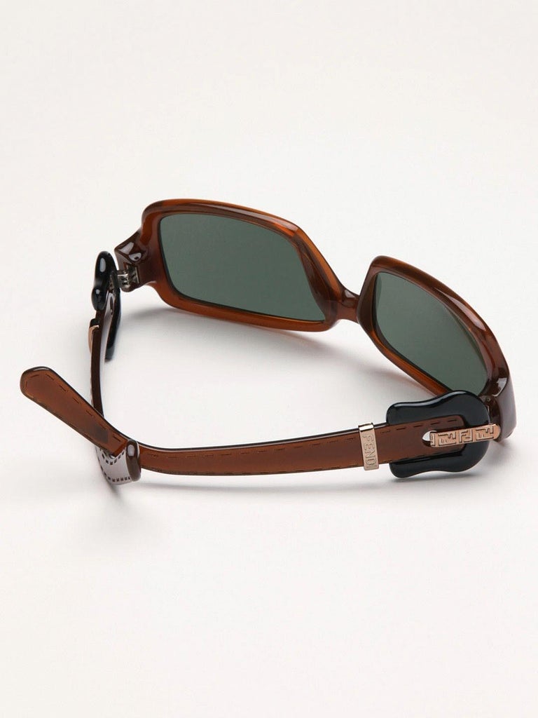 Fendi Brown Buckle Leather Sunglasses with Case Vintage Fendi Buckles Brown Black Gold Sunglasses + Case  main image 4