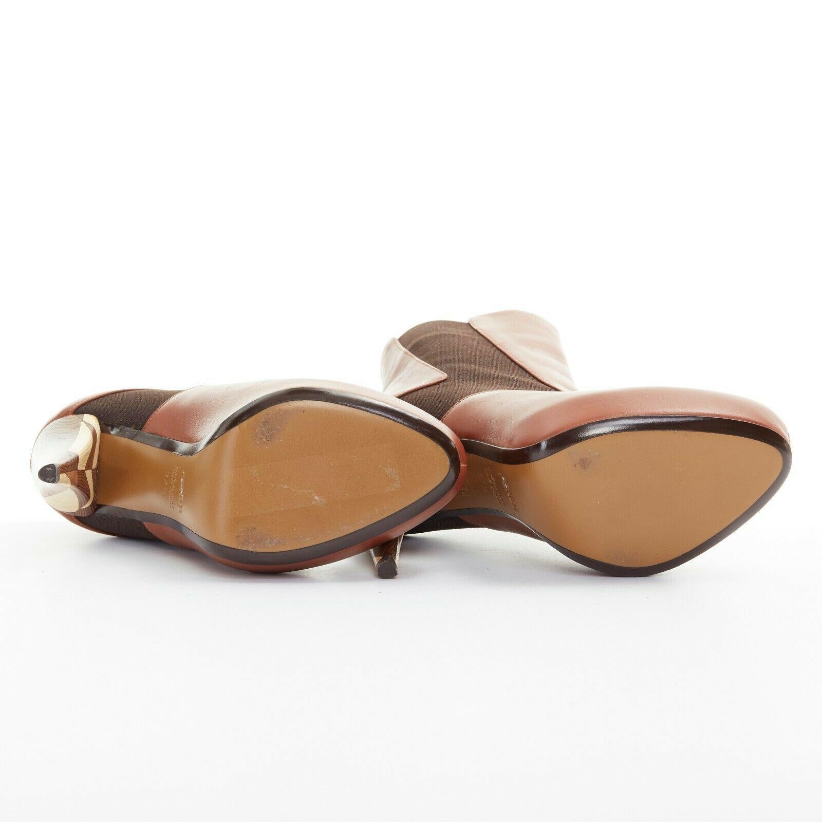 new FENDI brown leather elasticated insert wooden heel platform bootie EU37.5 1