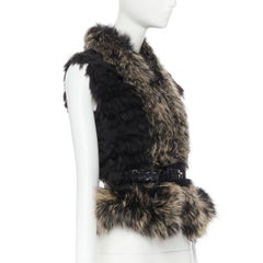 new FENDI brown patchwork fox fur collar black crocodile belt vest jacket IT38