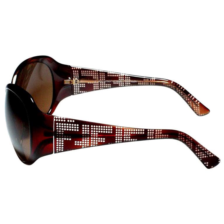 New Fendi Brown Wrap Logo Sunglasses With Case
