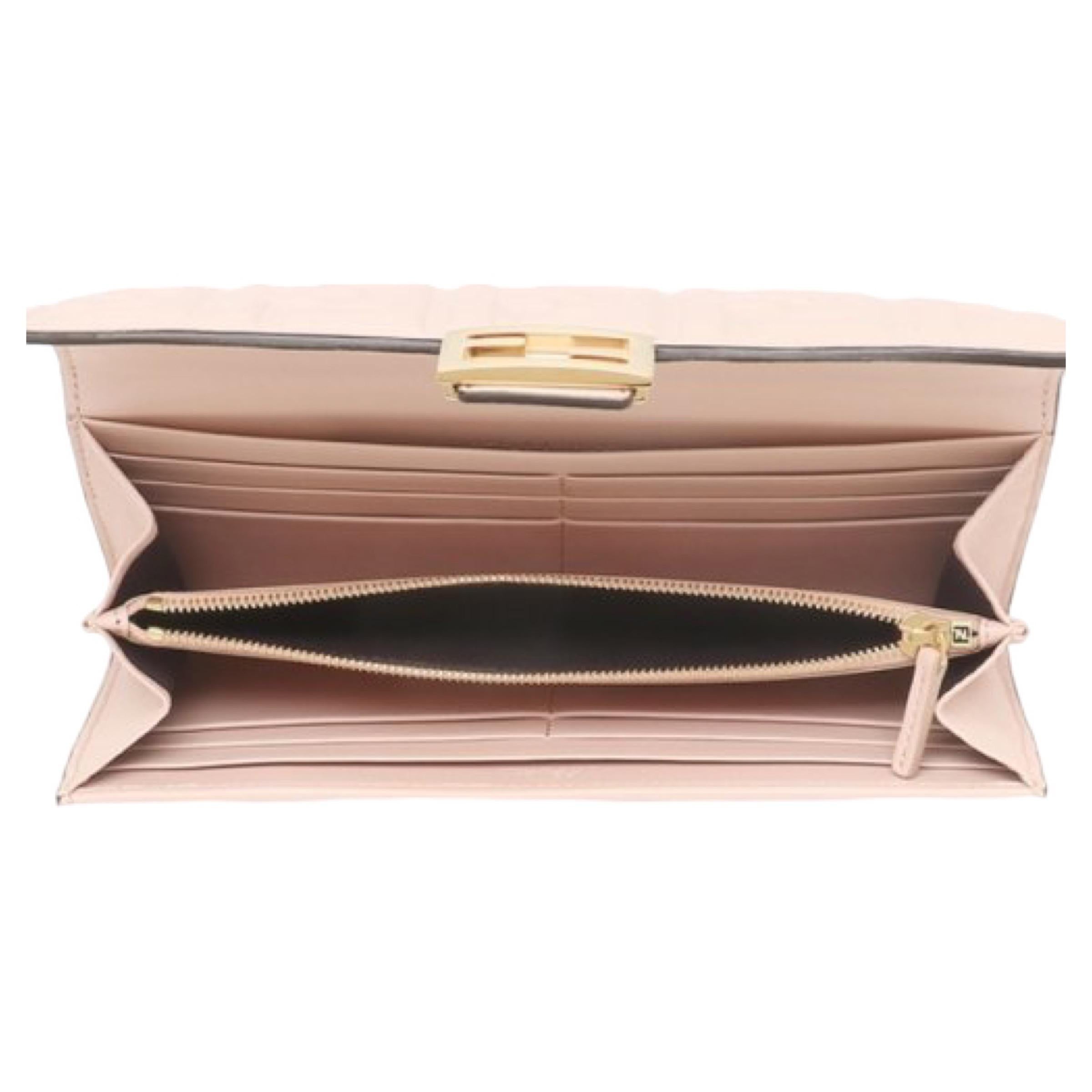 NEW Fendi Candy Pink Baguette FF Monogram Leather Continental Wallet Clutch Bag For Sale 1