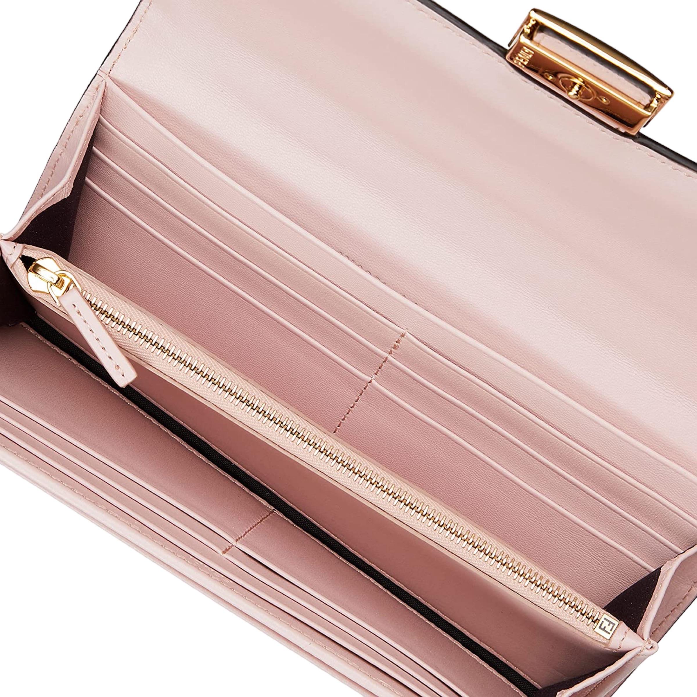 NEW Fendi Candy Pink Baguette FF Monogram Leather Continental Wallet Clutch Bag For Sale 2