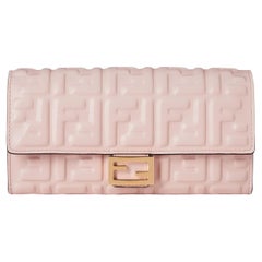 NEW Fendi Candy Pink Baguette FF Monogram Leather Continental Wallet Clutch Bag