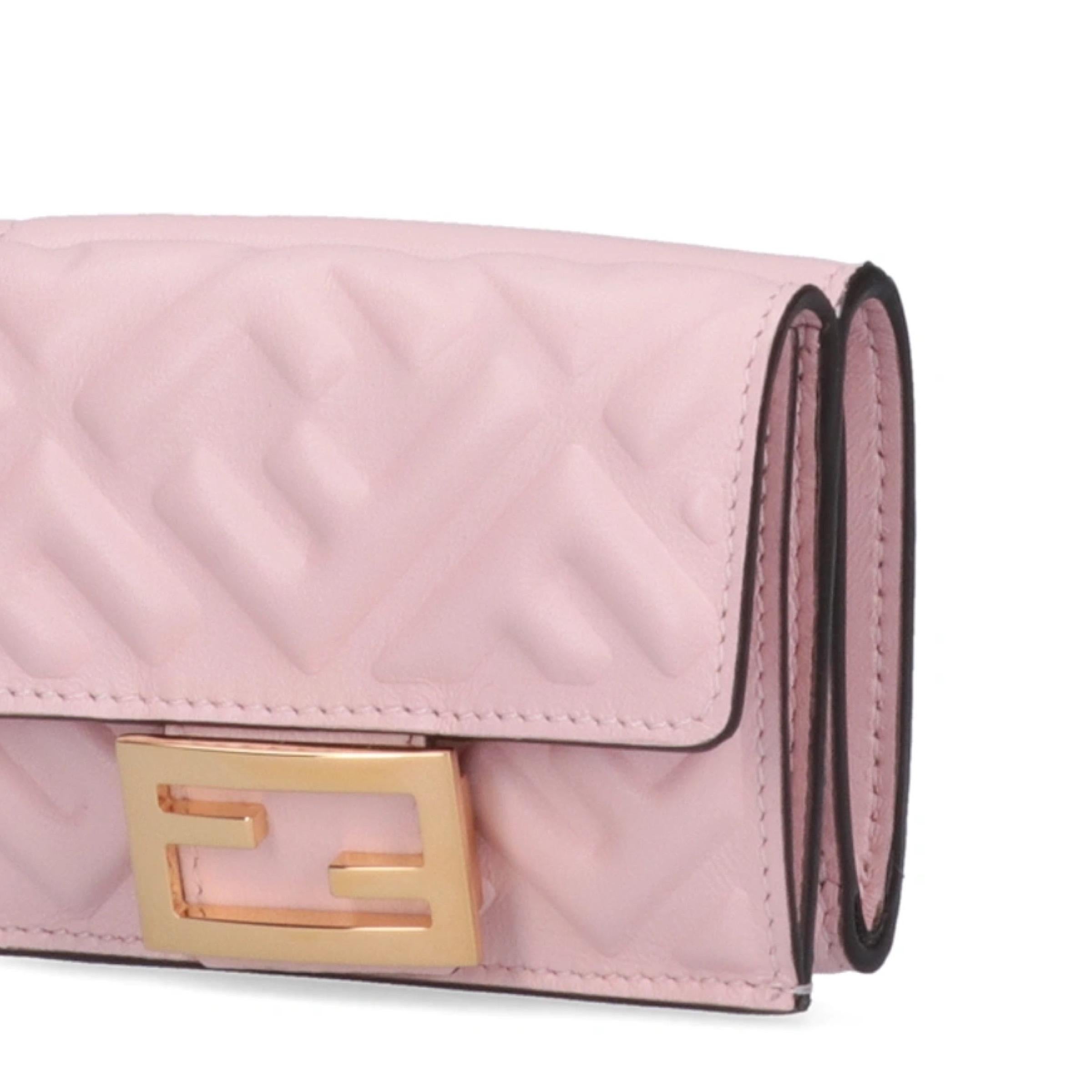 Women's NEW Fendi Candy Pink Baguette Micro FF Monogram Leather Trifold Wallet For Sale
