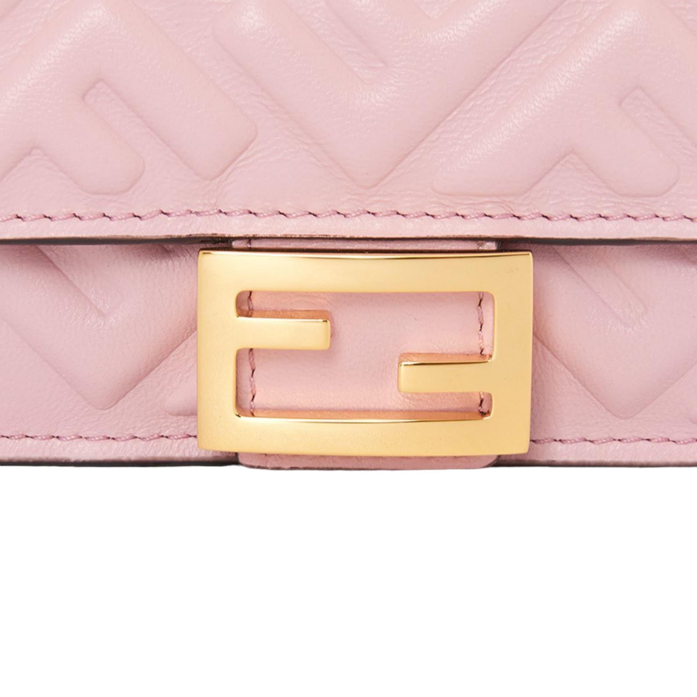 NEW Fendi Candy Pink Baguette Micro FF Monogram Leather Trifold Wallet For Sale 2