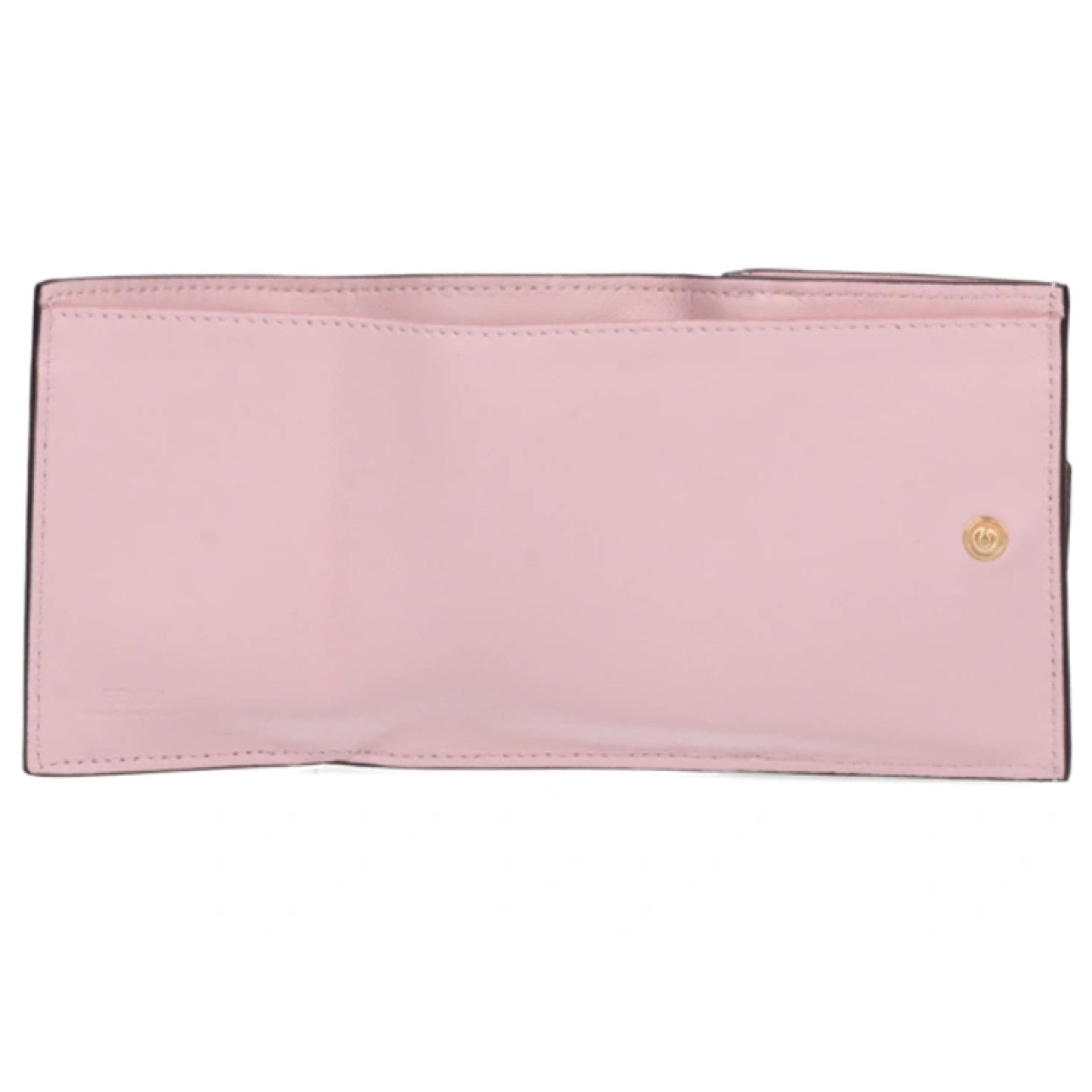 NEW Fendi Candy Pink Baguette Micro FF Monogram Leather Trifold Wallet For Sale 3
