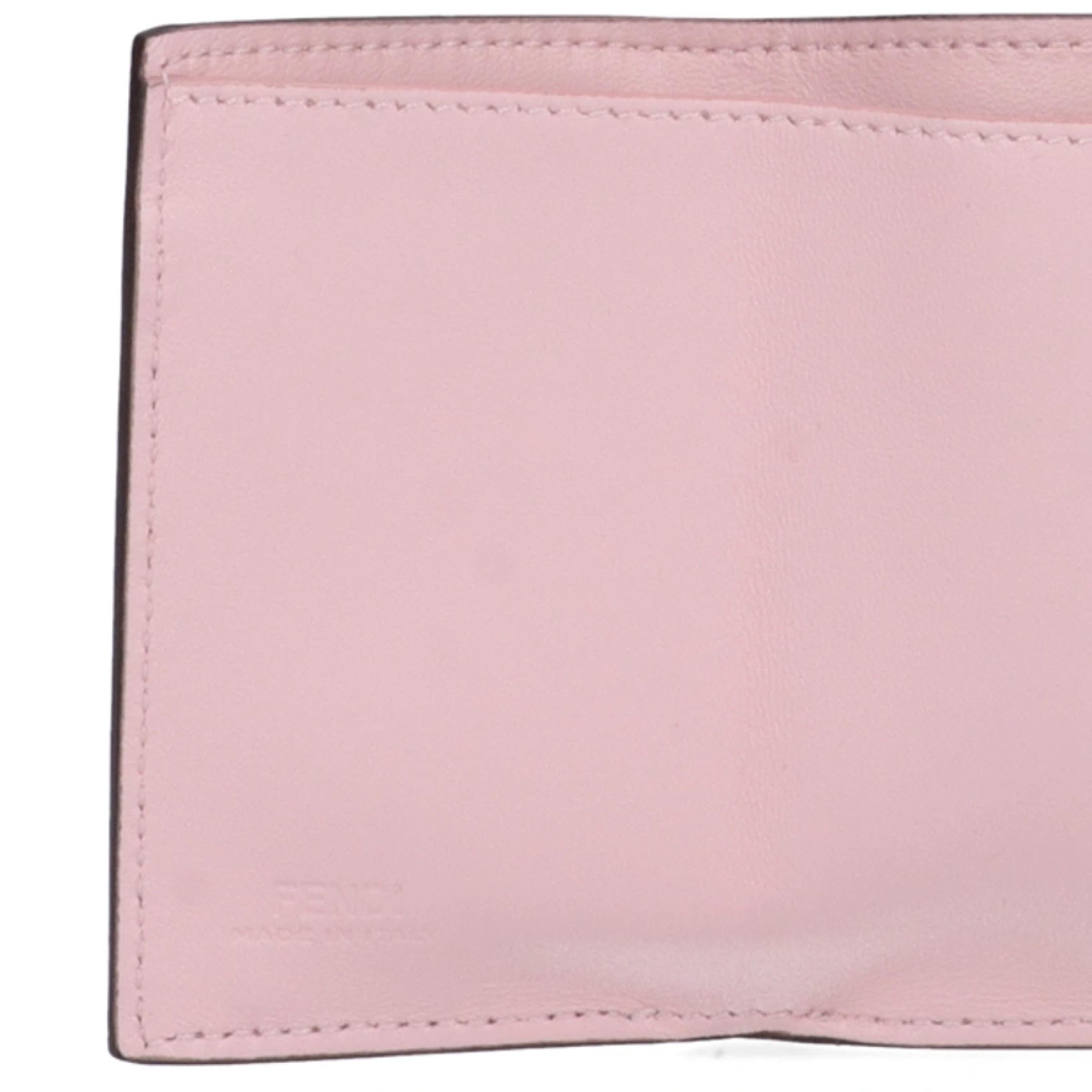 NEW Fendi Candy Pink Baguette Micro FF Monogram Leather Trifold Wallet For Sale 4