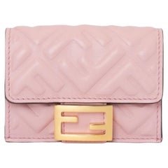 NEW Fendi Candy Pink Baguette Micro FF Monogram Leather Trifold Wallet