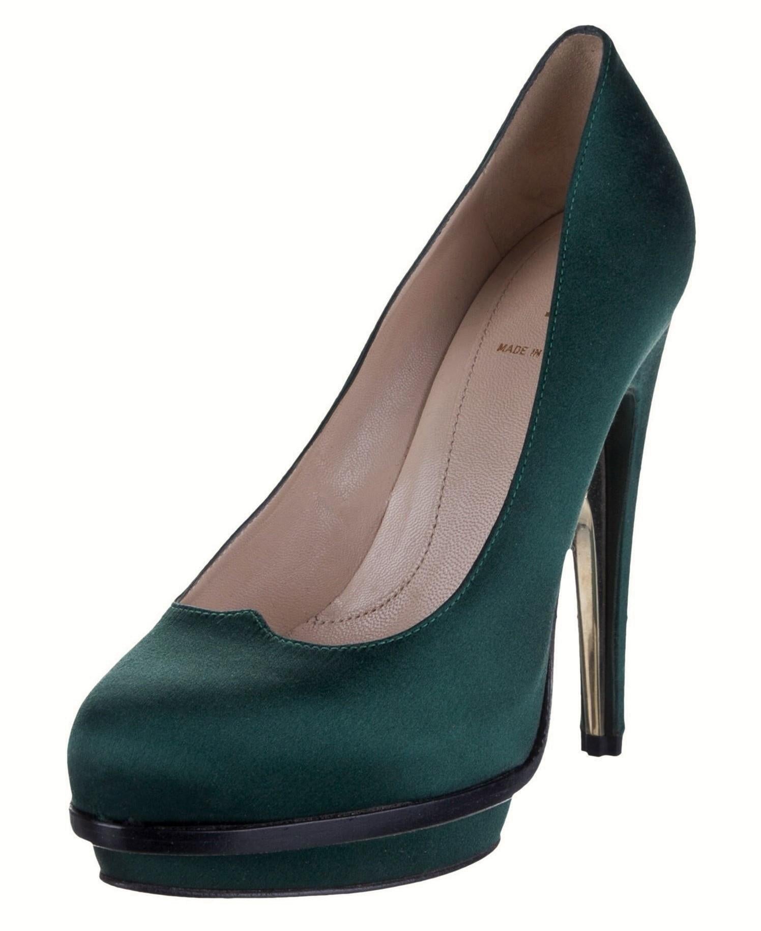 green satin heels