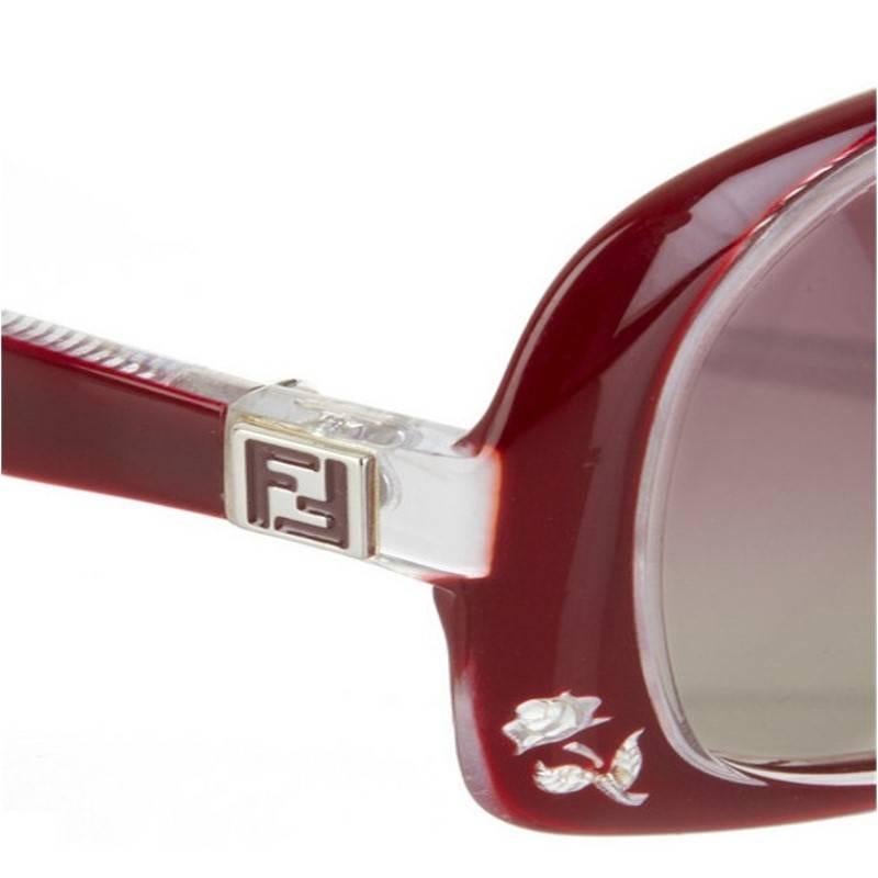 New Fendi Deep Red Rose Inlaid Sunglasses With Case 2