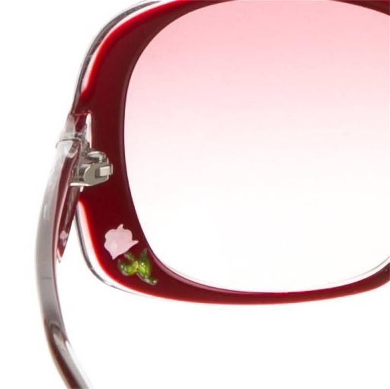 Women's New Fendi Deep Red Rose Inlaid Sunglasses With Case
