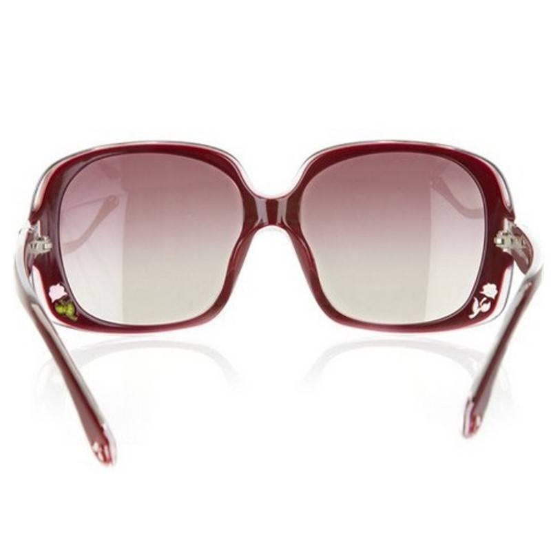 Gray New Fendi Deep Red Rose Inlaid Sunglasses With Case