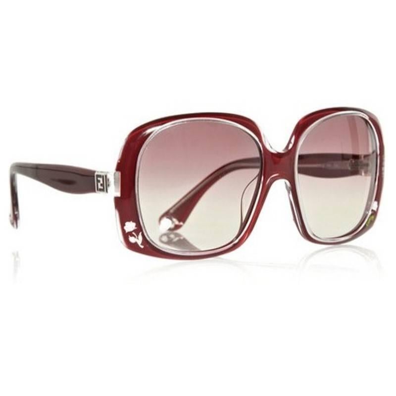 New Fendi Deep Red Rose Inlaid Sunglasses With Case 3