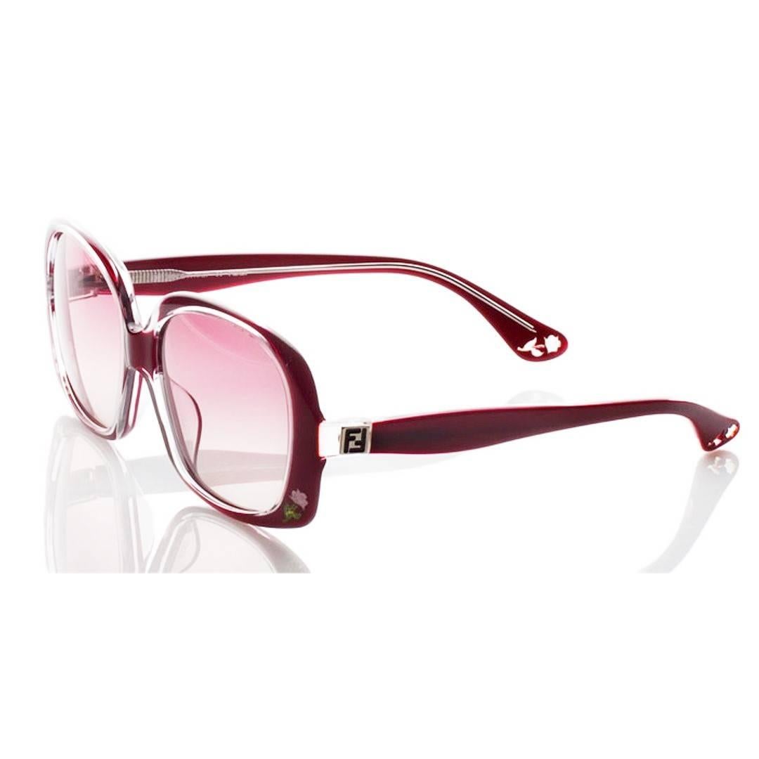 Neue Fendi Sonnenbrille in tiefroter Rose mit Intarsien und Etui 4