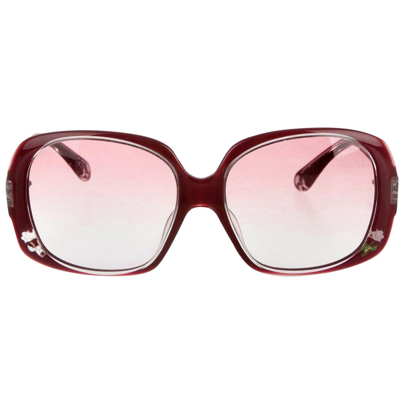 New Fendi Deep Red Rose Inlaid Sunglasses With Case