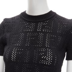 new FENDI FF Zucca black cotton knit crochet sweater top IT36 XS.