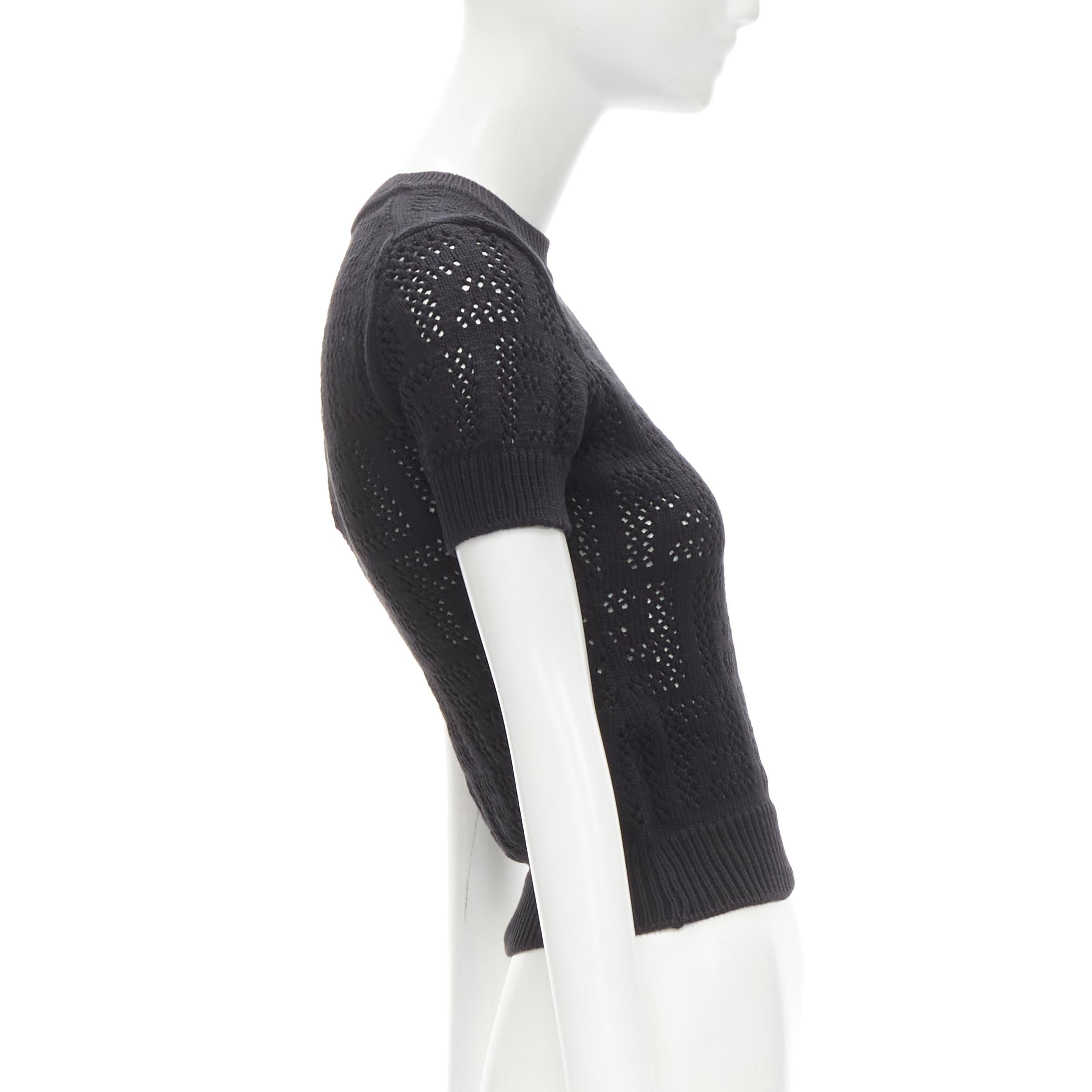 Black new FENDI FF Zucca black cotton knit crochet sweater top IT36 XS. For Sale