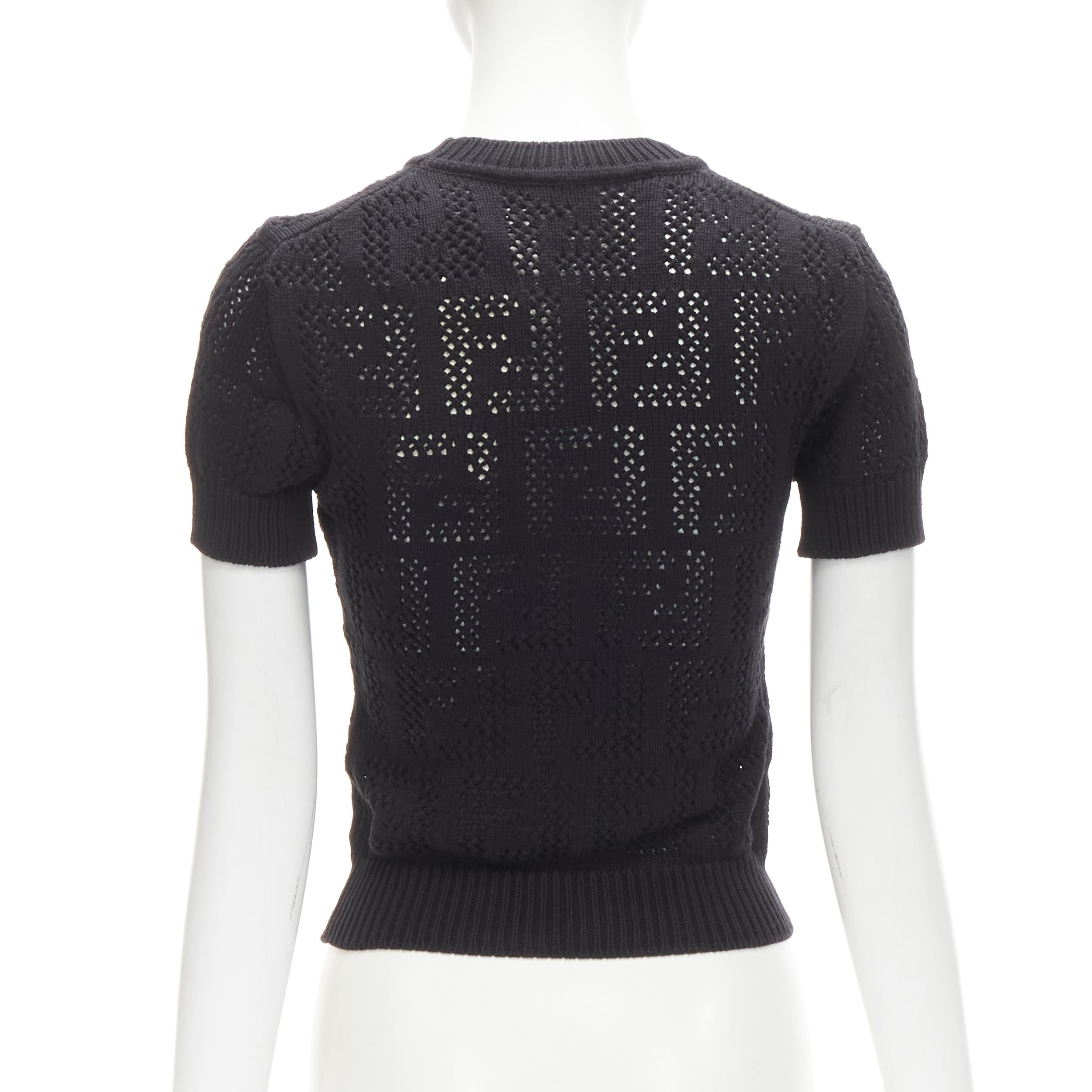 new FENDI FF Zucca black cotton knit crochet sweater top IT36 XS. In New Condition For Sale In Hong Kong, NT