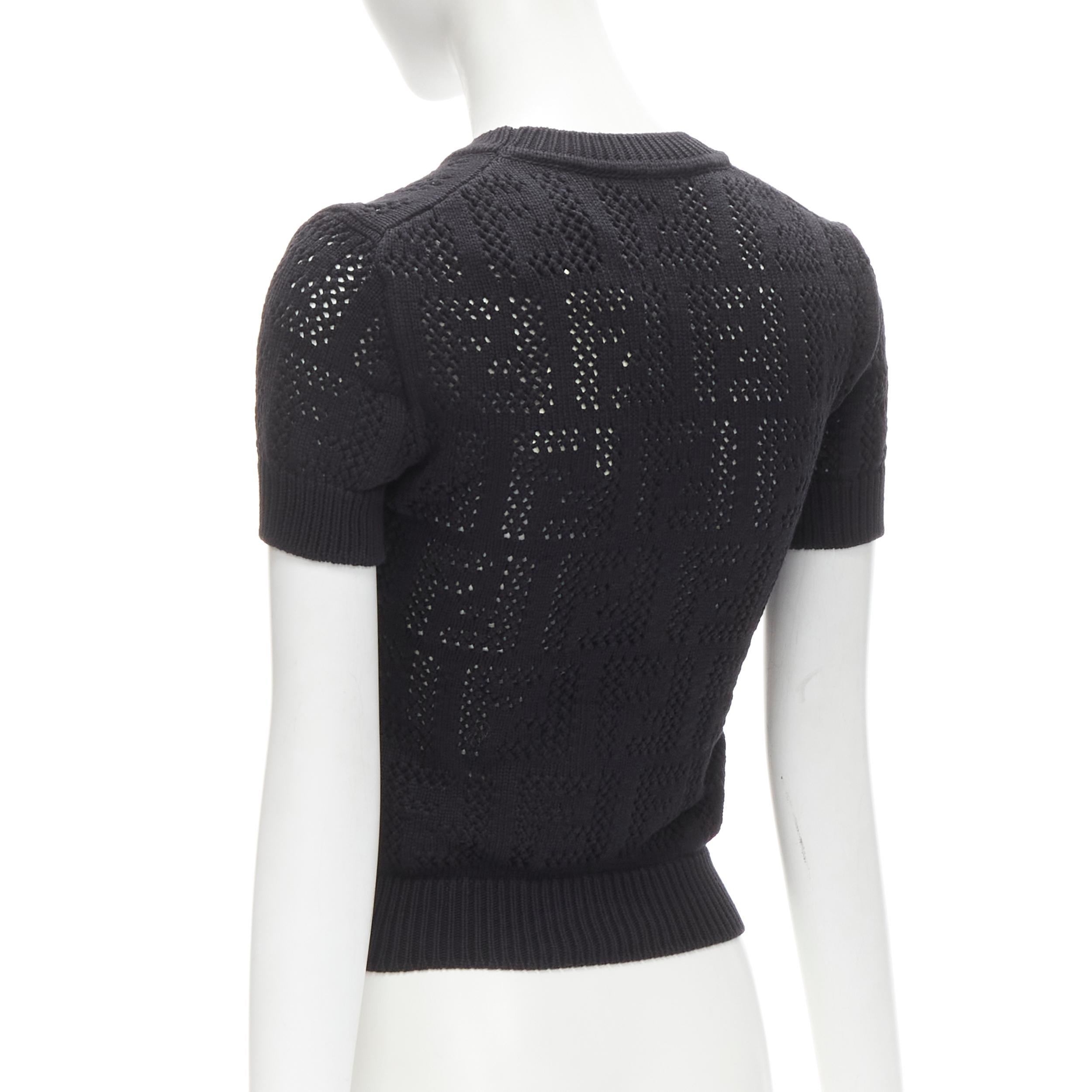 Women's new FENDI FF Zucca black cotton knit crochet sweater top IT36 XS. For Sale