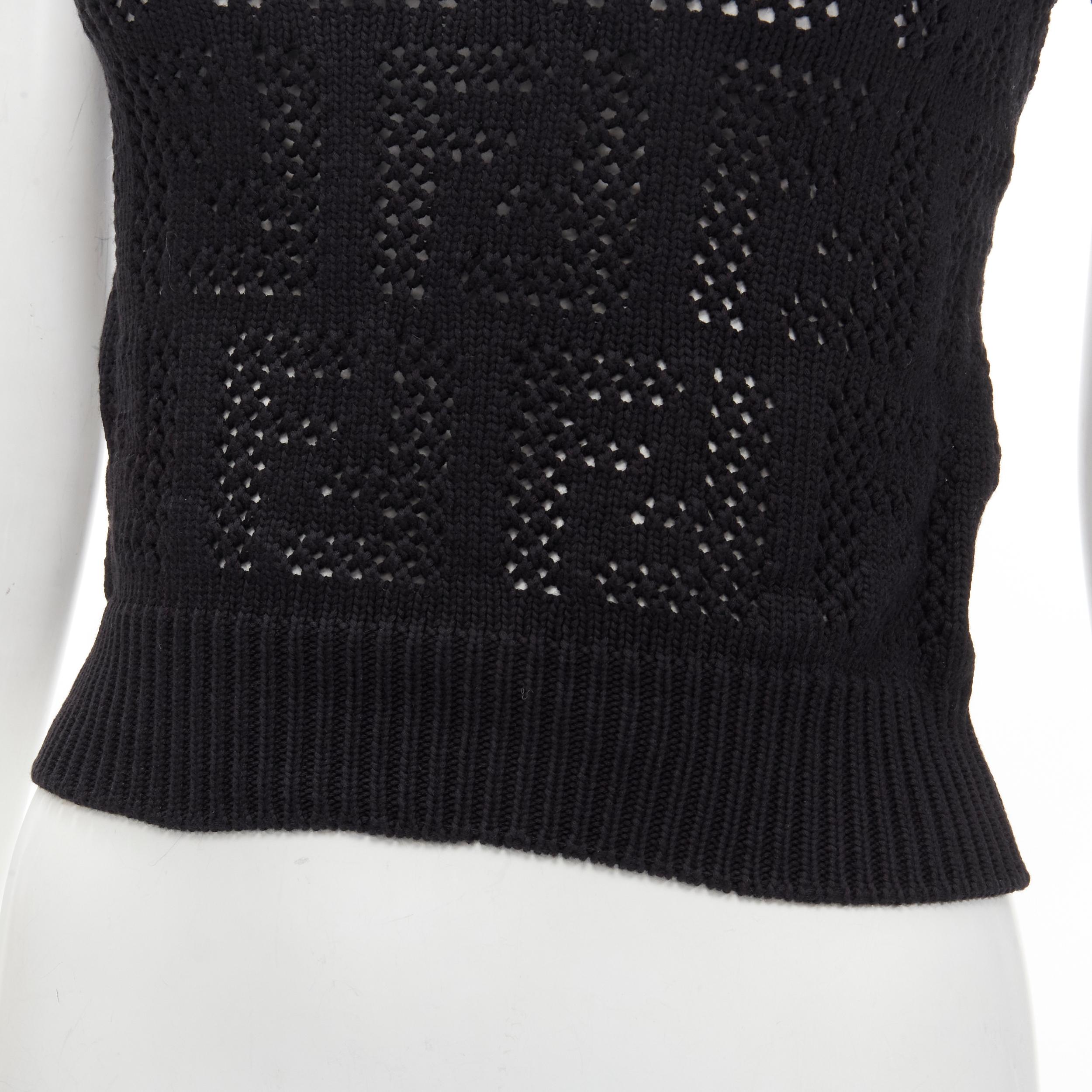 new FENDI FF Zucca black cotton knit crochet sweater top IT36 XS. For Sale 1