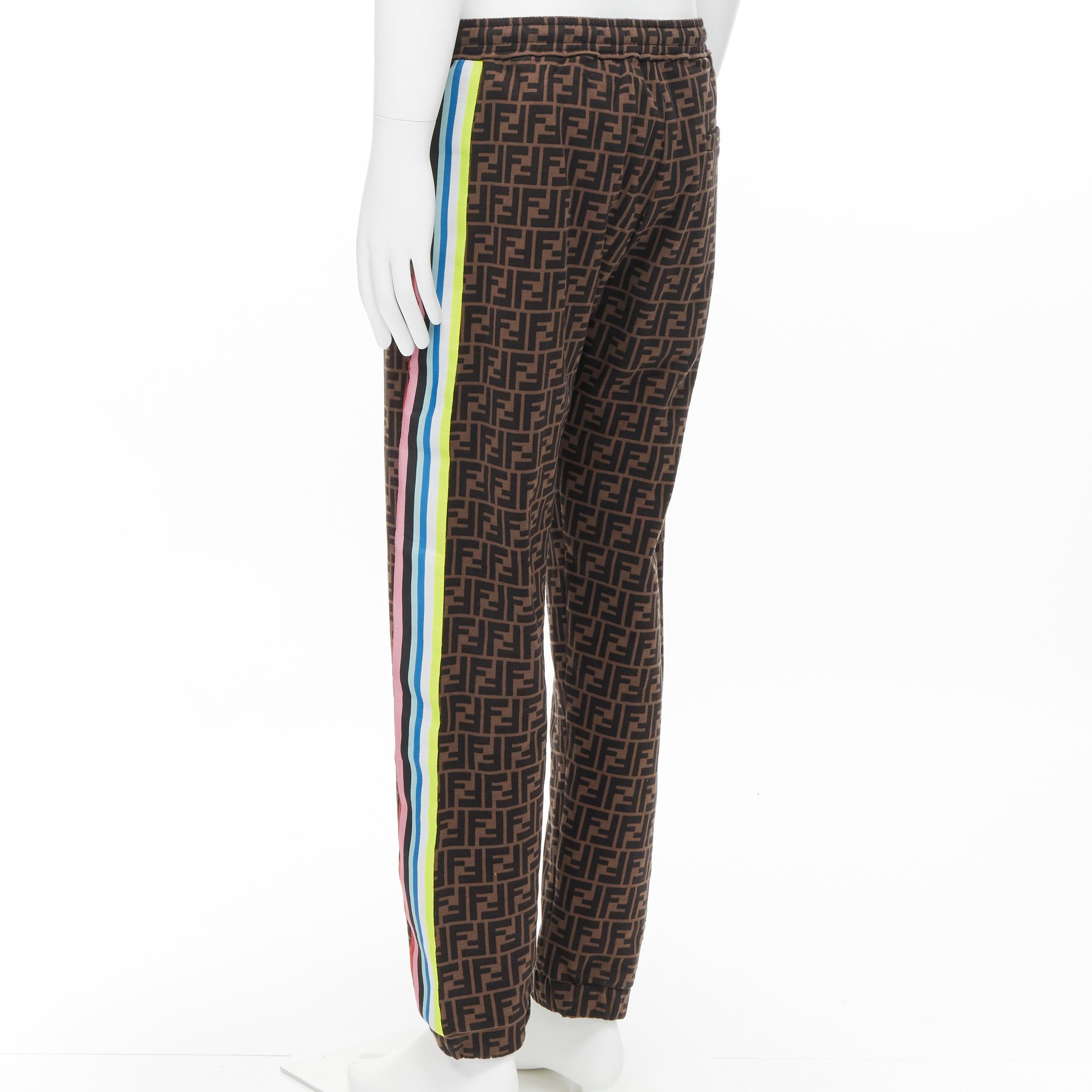 Black new FENDI FF Zucca monogram rainbow stripe side cotton sweatpants EU52 XL