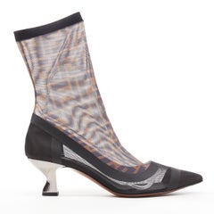 new FENDI FF Zucca monogram sock black silver kitten heel bootie pump EU38.5