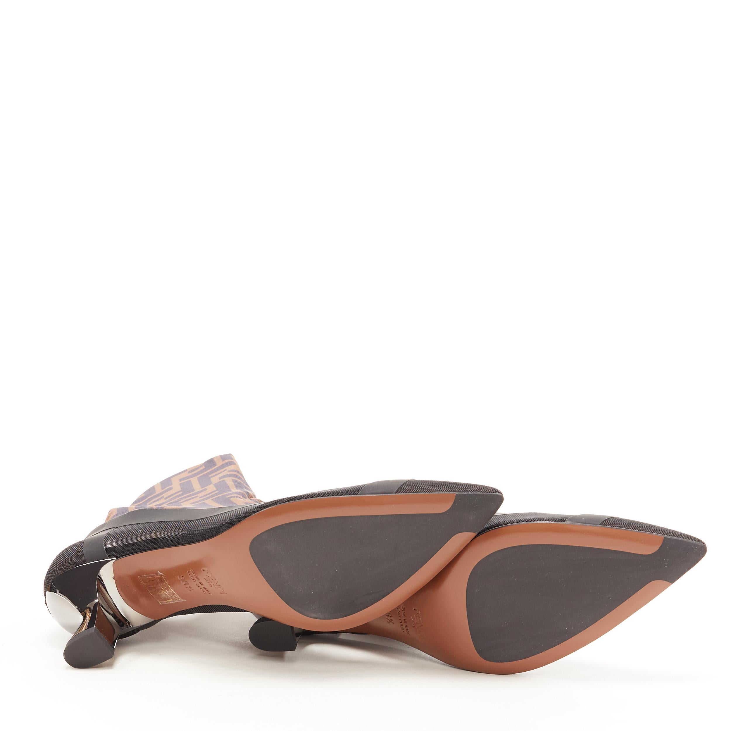 Gray new FENDI FF Zucca monogram sock black silver kitten heel bootie pump EU38.5