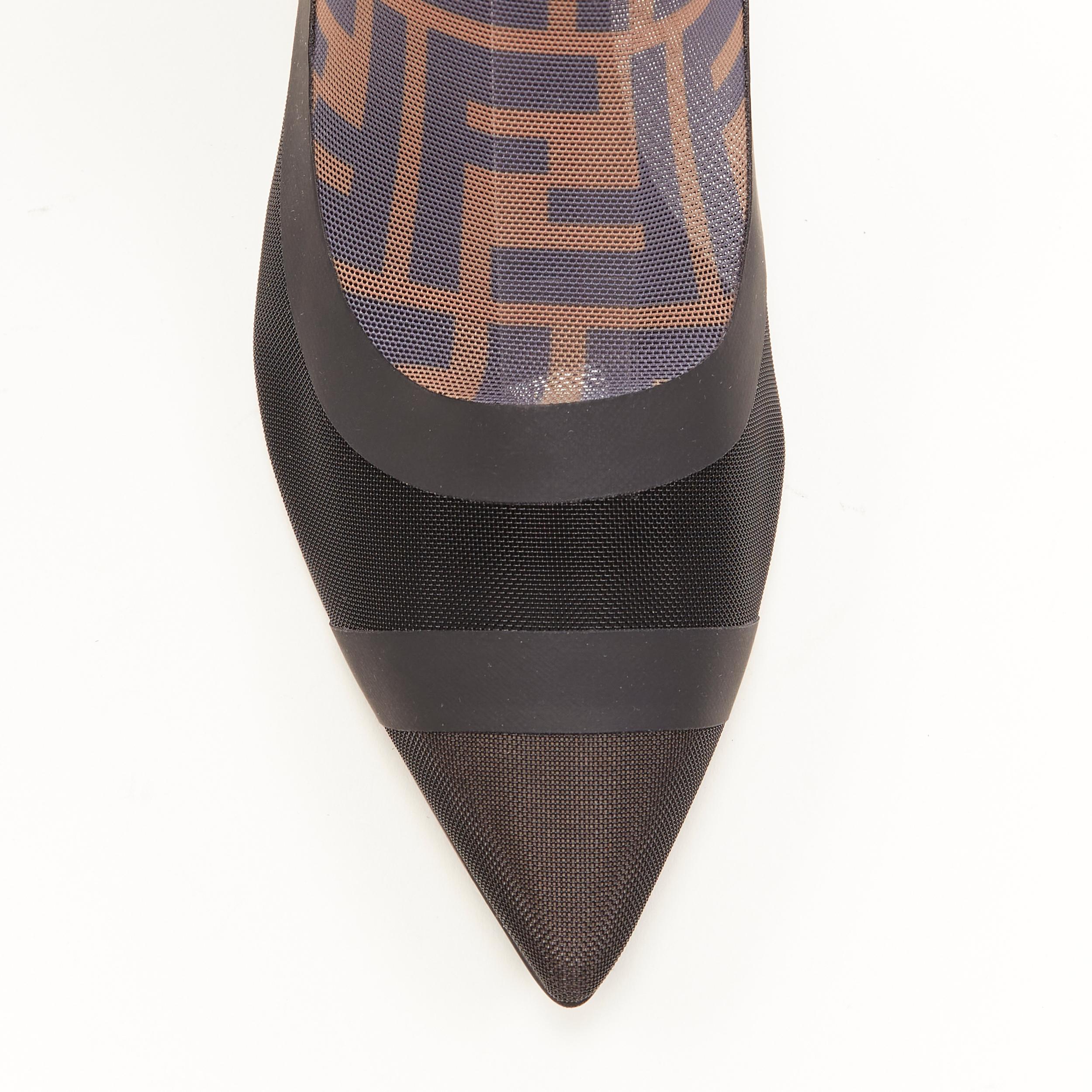 new FENDI FF Zucca monogram sock black silver kitten heel bootie pump EU38.5 In New Condition In Hong Kong, NT