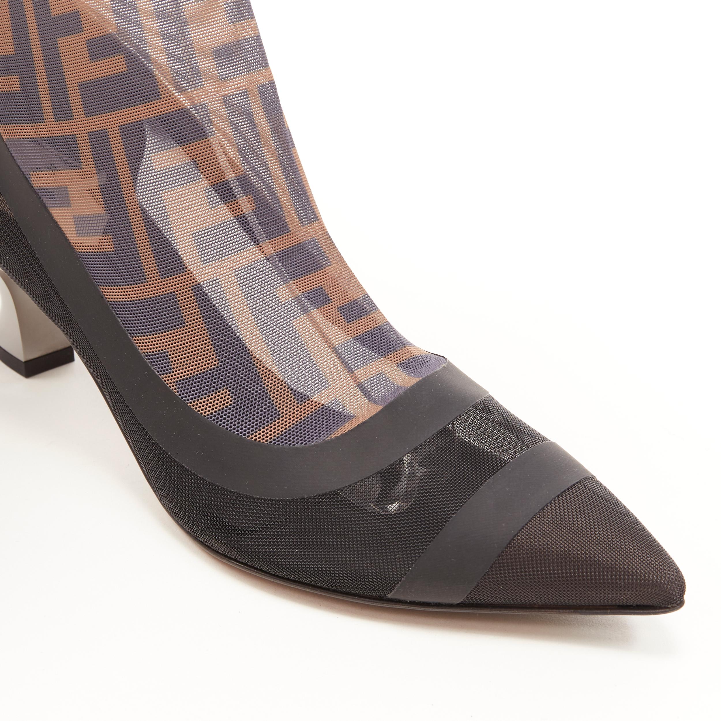 Women's new FENDI FF Zucca monogram sock black silver kitten heel bootie pump EU38.5