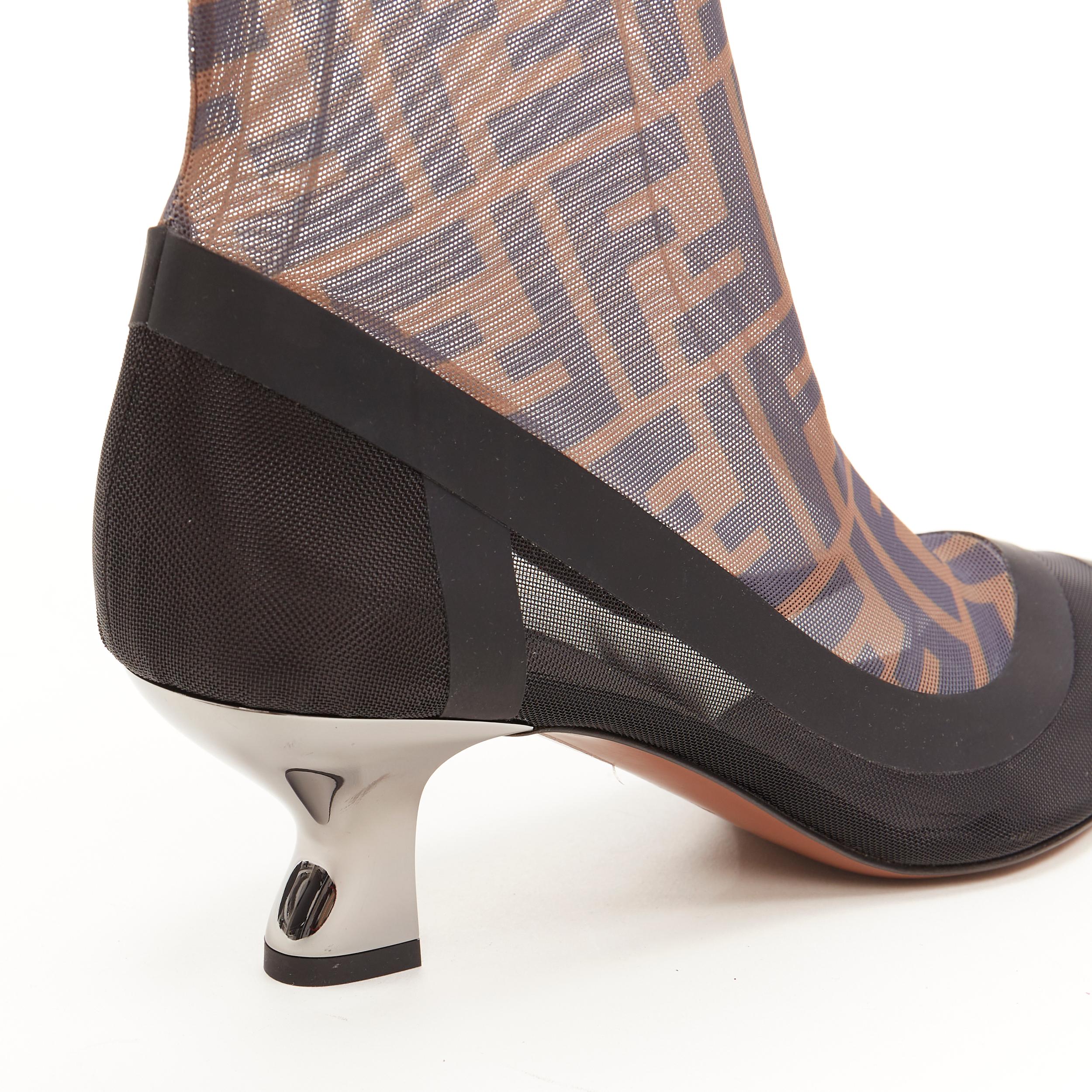 new FENDI FF Zucca monogram sock black silver kitten heel bootie pump EU38.5 1