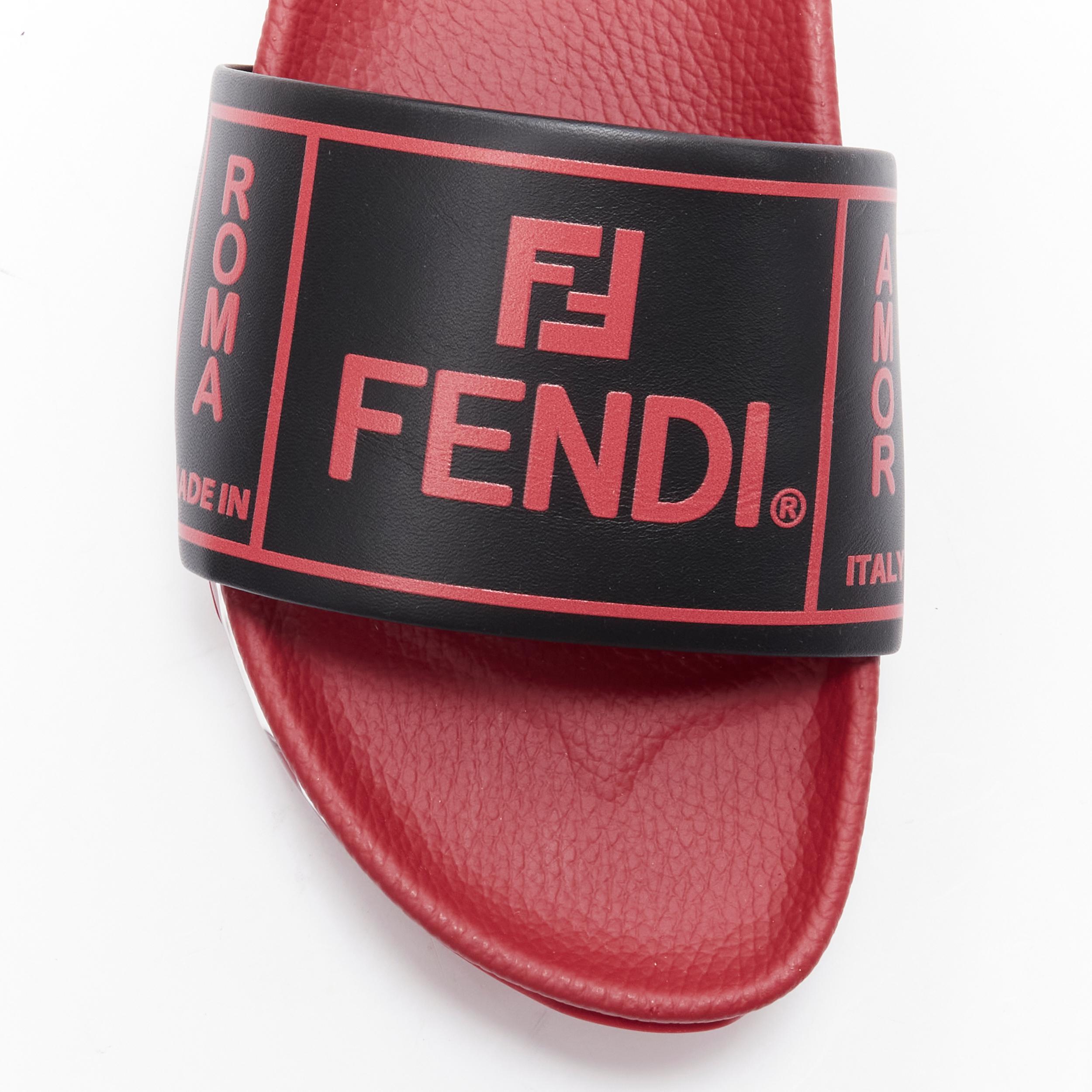 Pink new FENDI Fiend Roma Amor black red leather air sole slides sandals UK9 EU43 For Sale