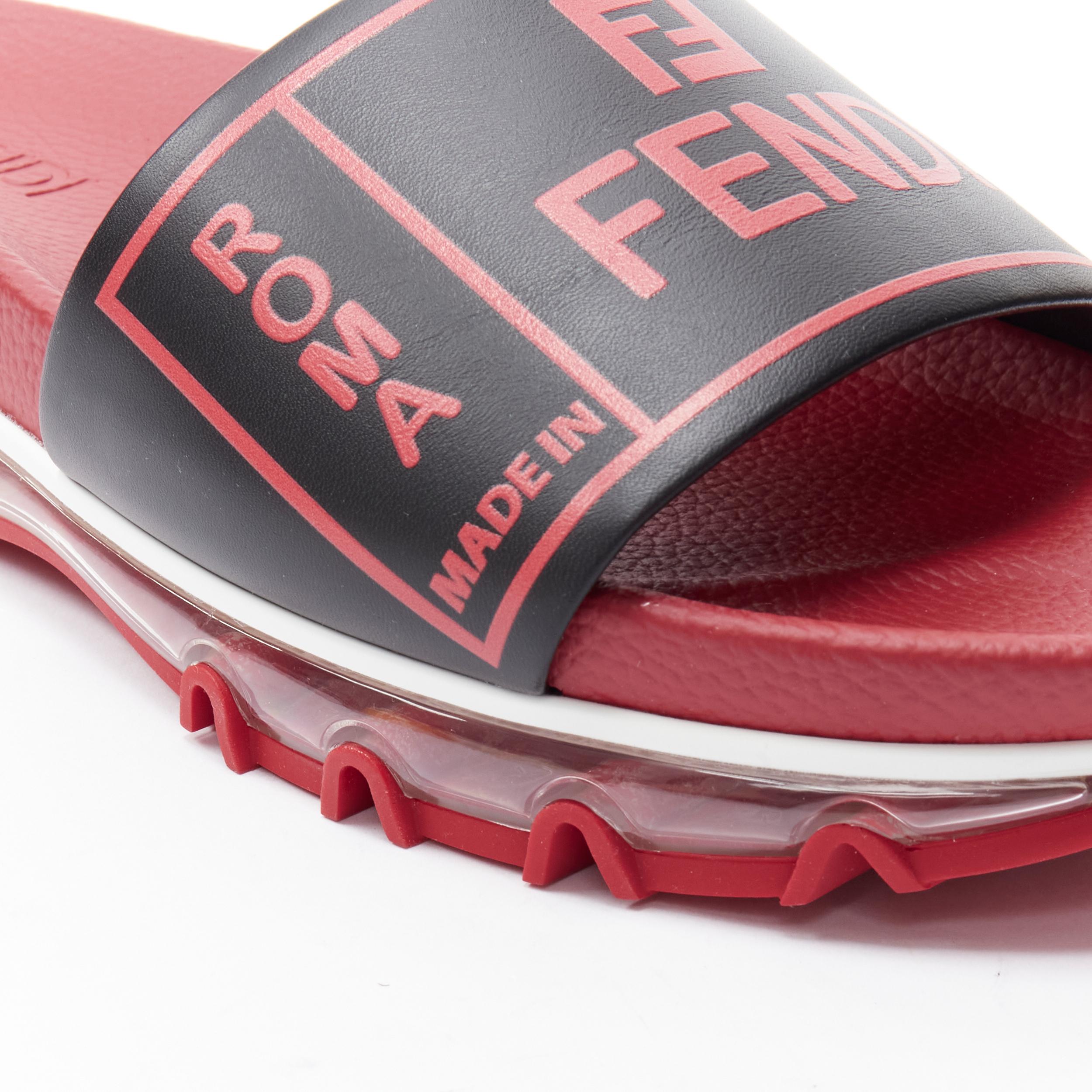 new FENDI Fiend Roma Amor black red leather air sole slides sandals UK9 EU43 In New Condition For Sale In Hong Kong, NT