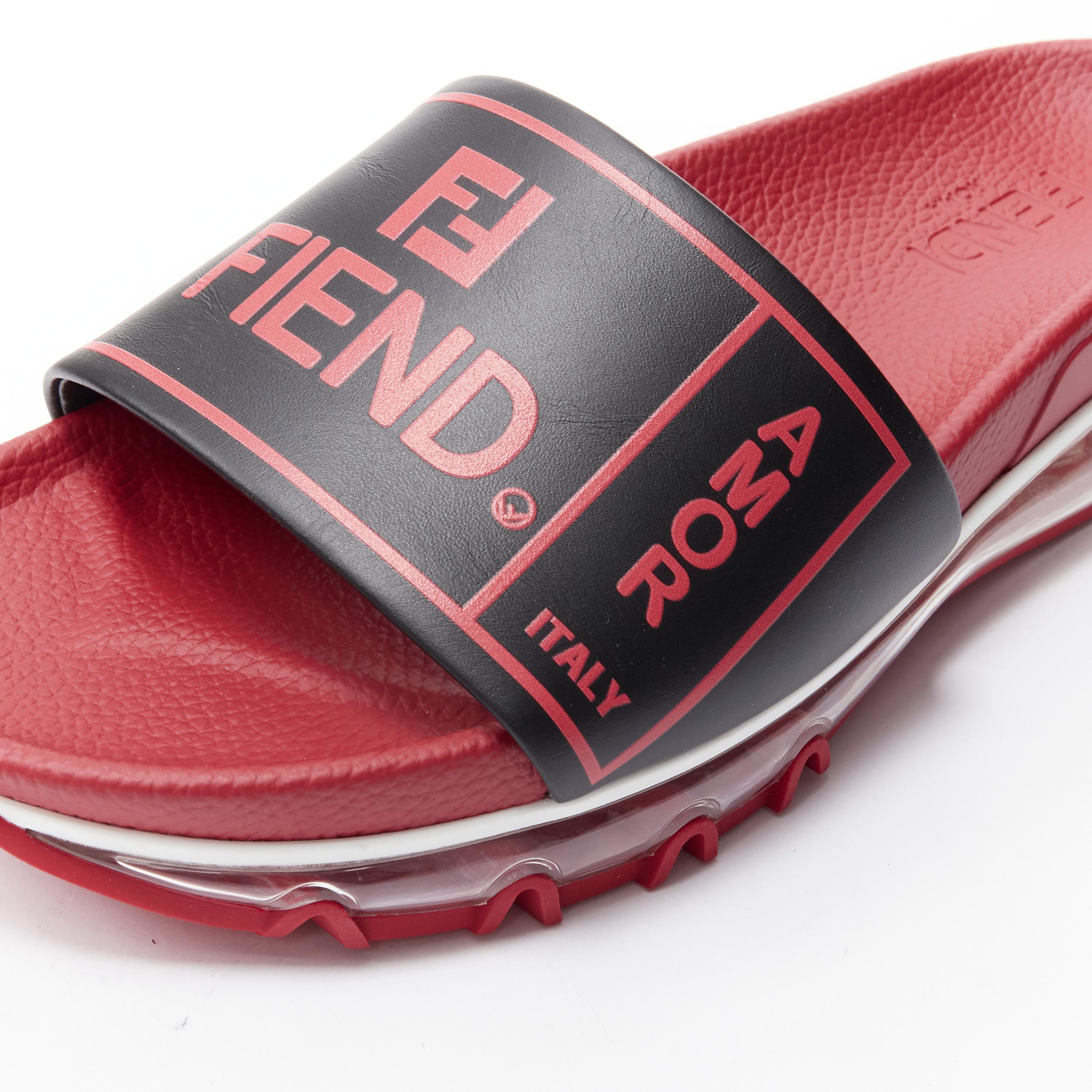 Men's new FENDI Fiend Roma Amor black red leather air sole slides sandals UK9 EU43 For Sale