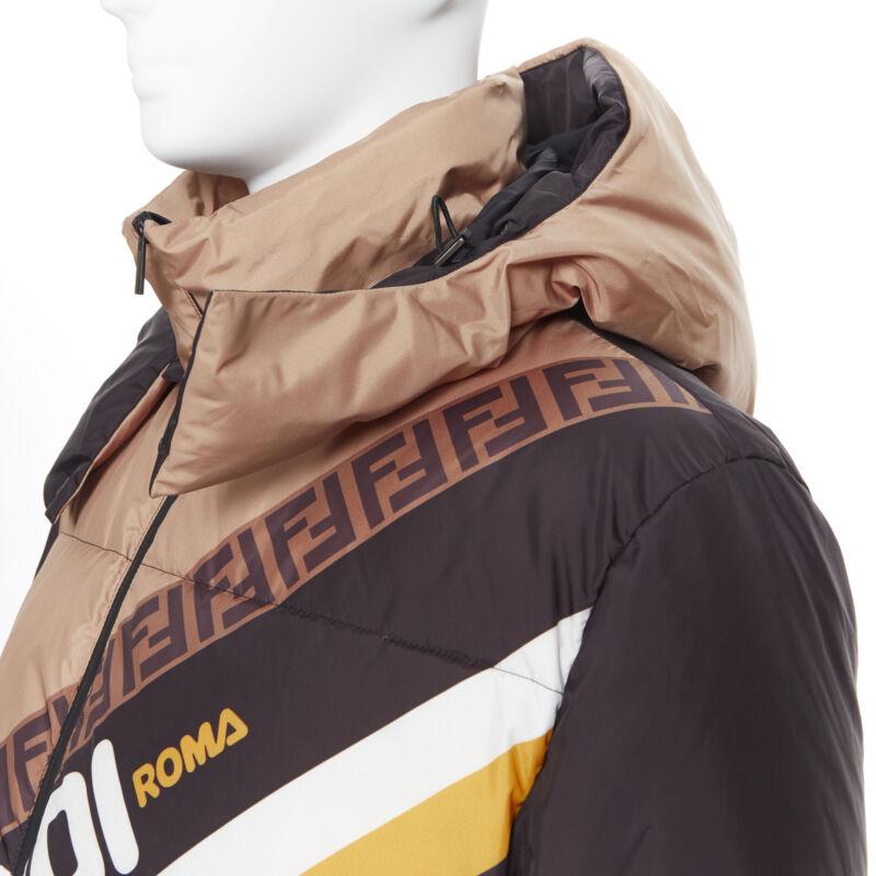 Men's new FENDI Fila Mania black beige Zucca monogram goose down puffer jacket EU48 M