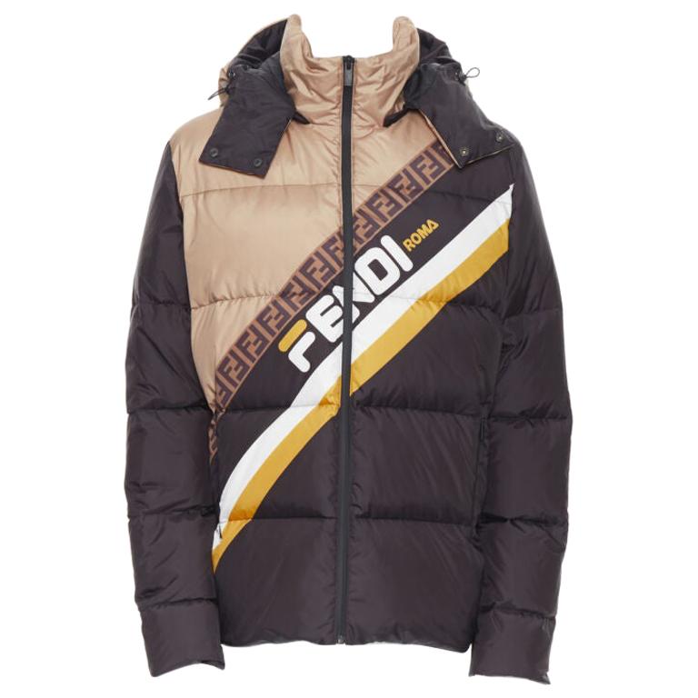 new FENDI Fila Mania black beige Zucca monogram goose down puffer jacket  EU48 M at 1stDibs