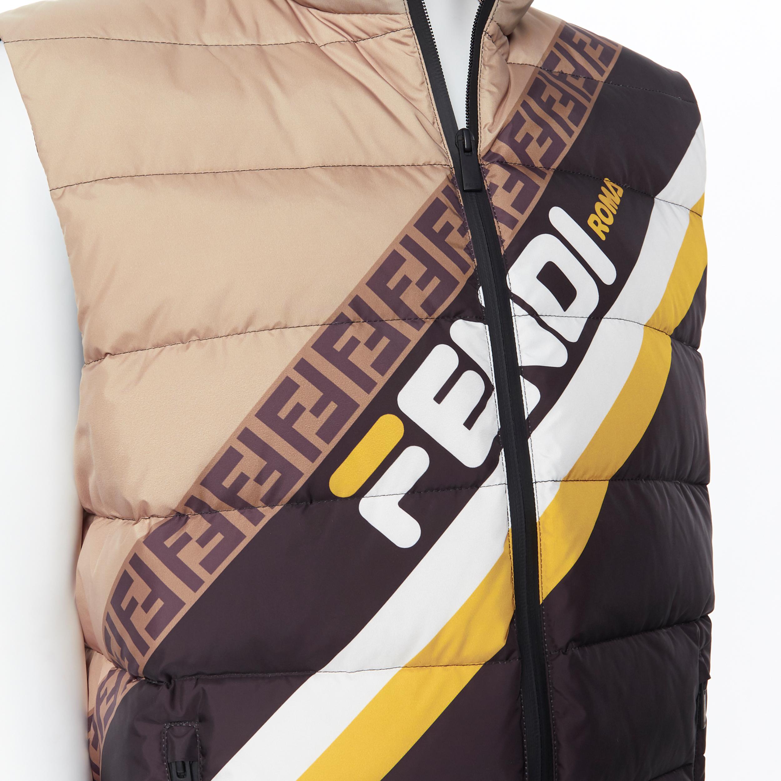new FENDI Fila Mania black beige Zucca monogram logo goose down puffer vest EU48 2