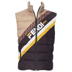 new FENDI Fila Mania black beige Zucca monogram logo goose down puffer vest EU48