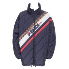 new FENDI FILA Mania blue FF logo print down padded oversized puffer coat IT50 L