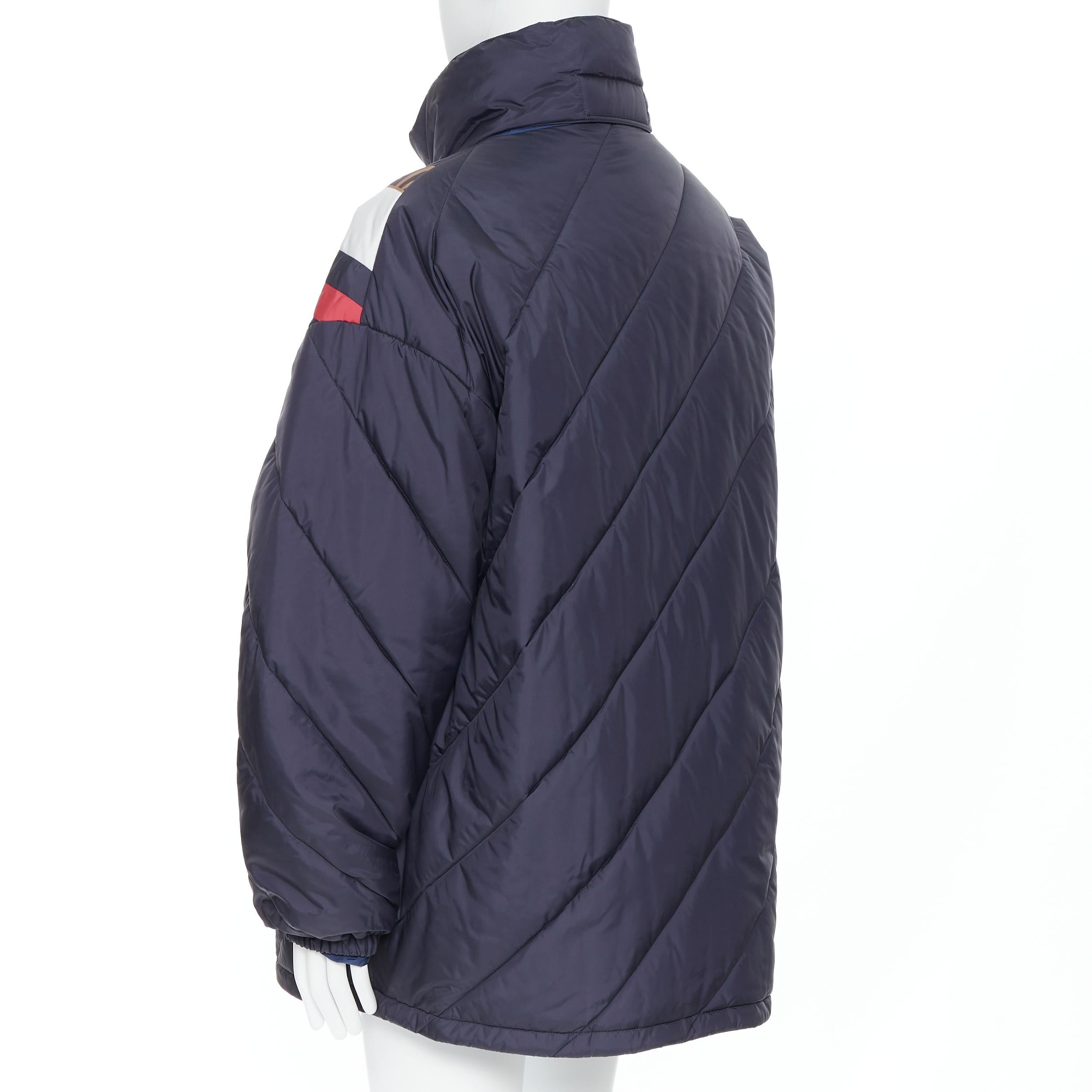Black new FENDI FILA Mania blue logo print down padded oversized puffer jacket IT50 L