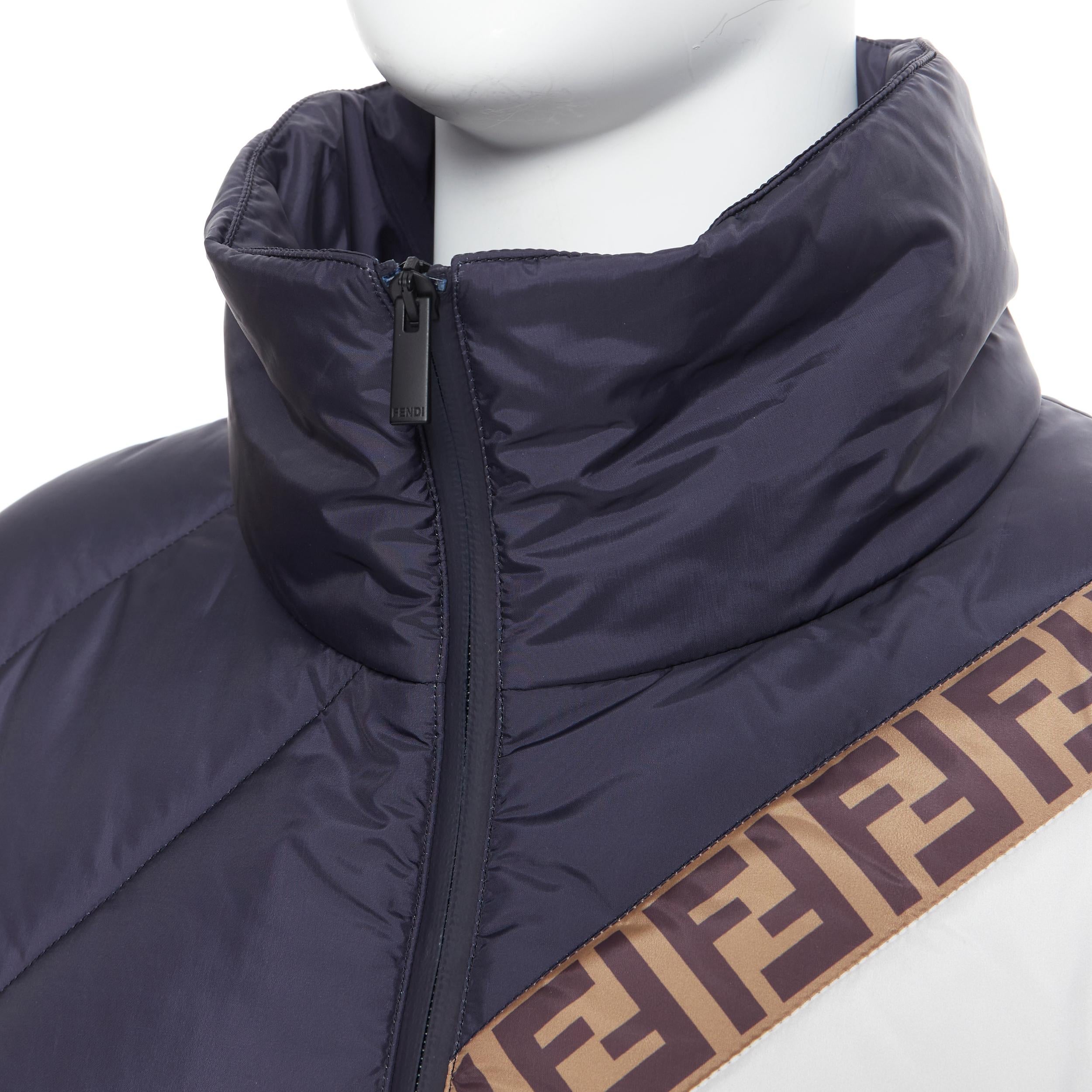 new FENDI FILA Mania blue logo print down padded oversized puffer jacket IT50 L In New Condition In Hong Kong, NT