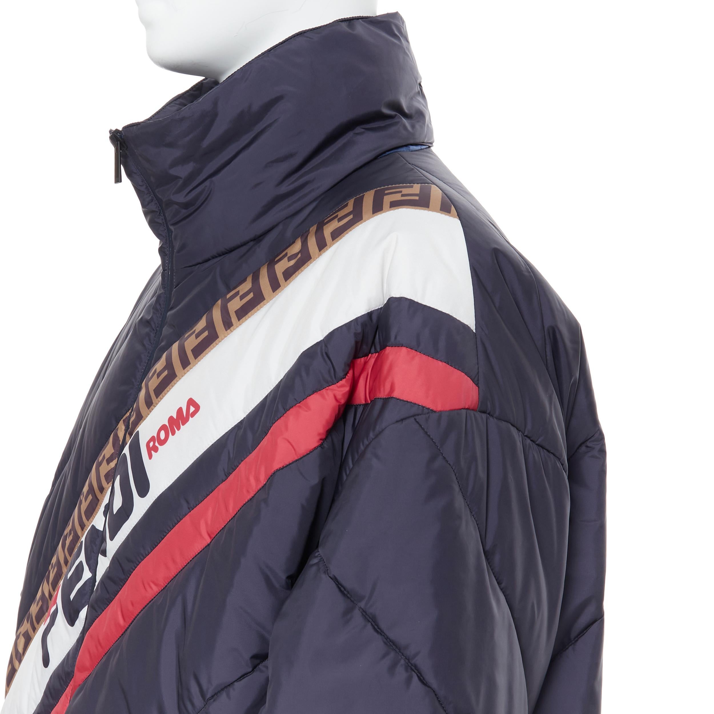 Women's new FENDI FILA Mania blue logo print down padded oversized puffer jacket IT50 L