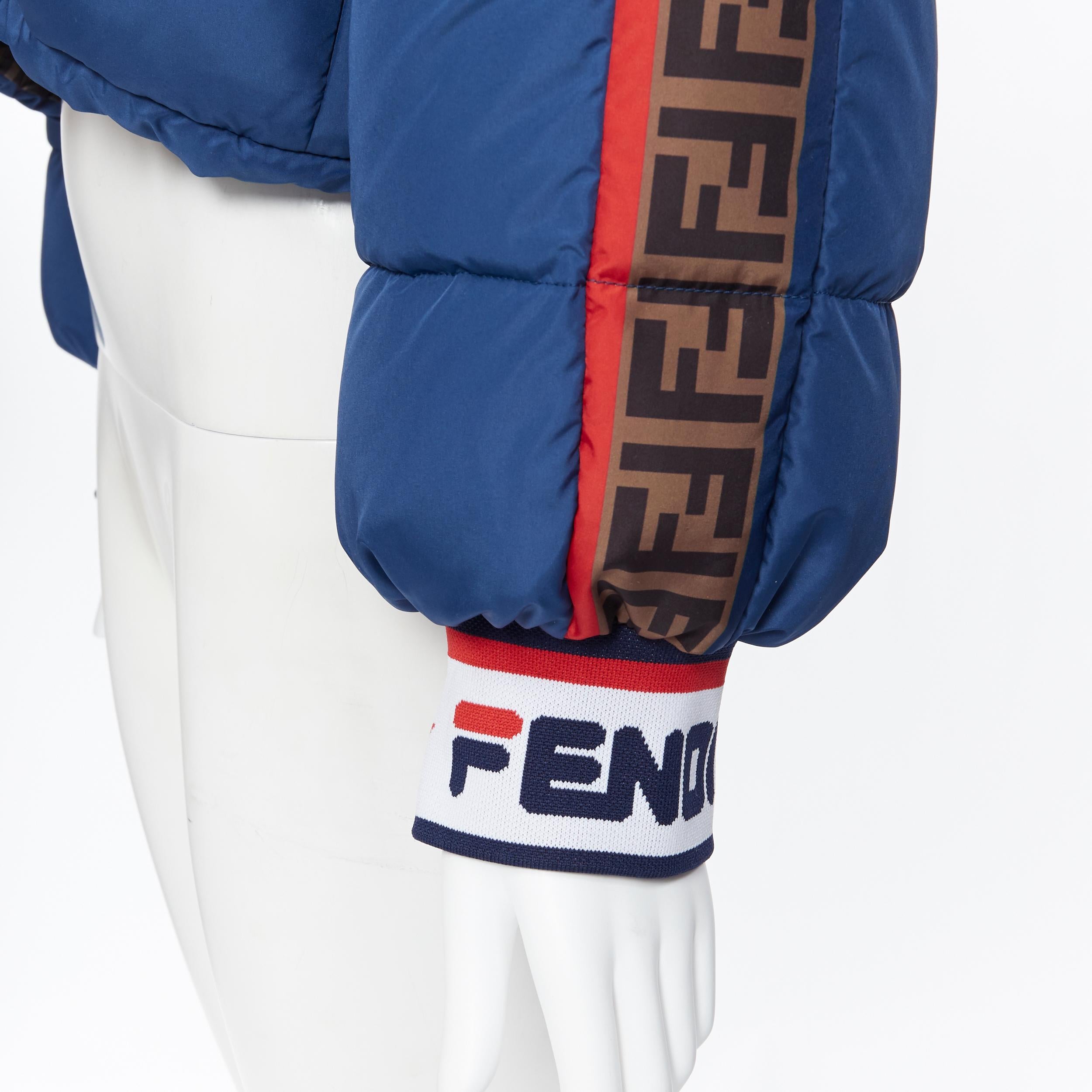 new FENDI Fila Mania Zucca monogram blue goose down cropped puffer jacket S 3