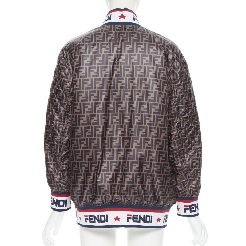 new FENDI FILA reversible colorblocked silk Zucca monogram bomber jacket IT38 XS In New Condition For Sale In Hong Kong, NT