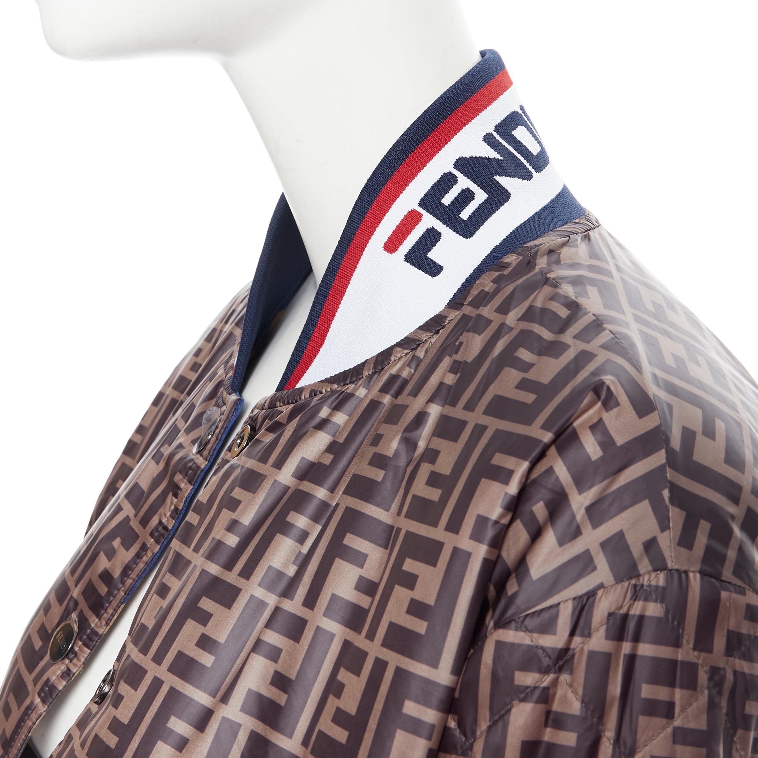 Women's new FENDI FILA reversible colorblocked silk Zucca monogram bomber jacket IT38 XS