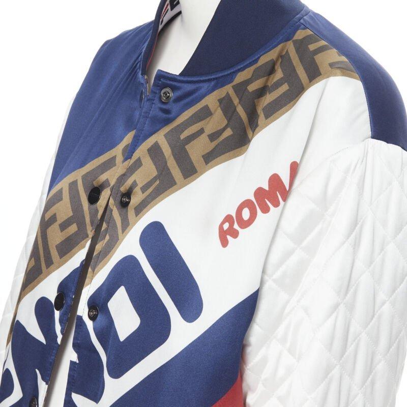 new FENDI FILA reversible colorblocked silk Zucca monogram bomber jacket IT38 XS For Sale 3