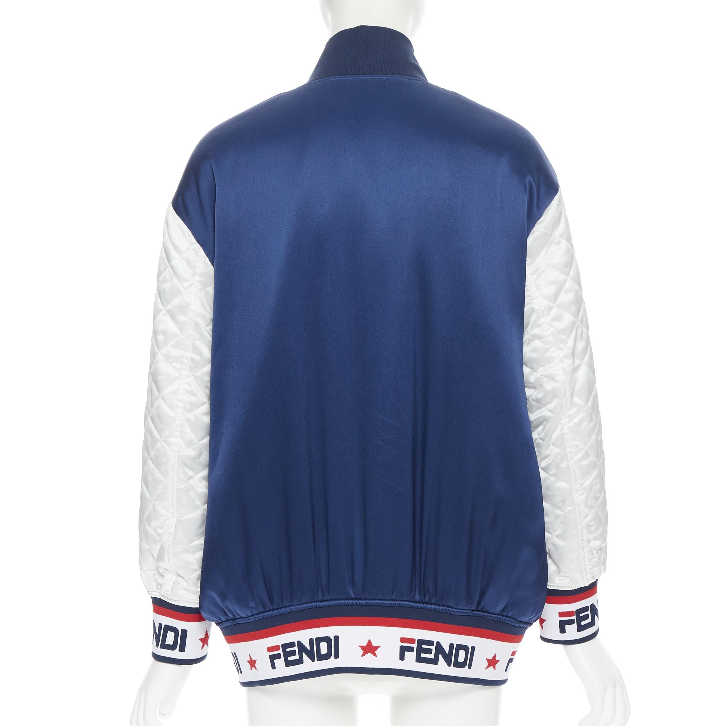 Beige new FENDI FILA reversible colorblocked silk Zucca monogram bomber jacket IT40 S