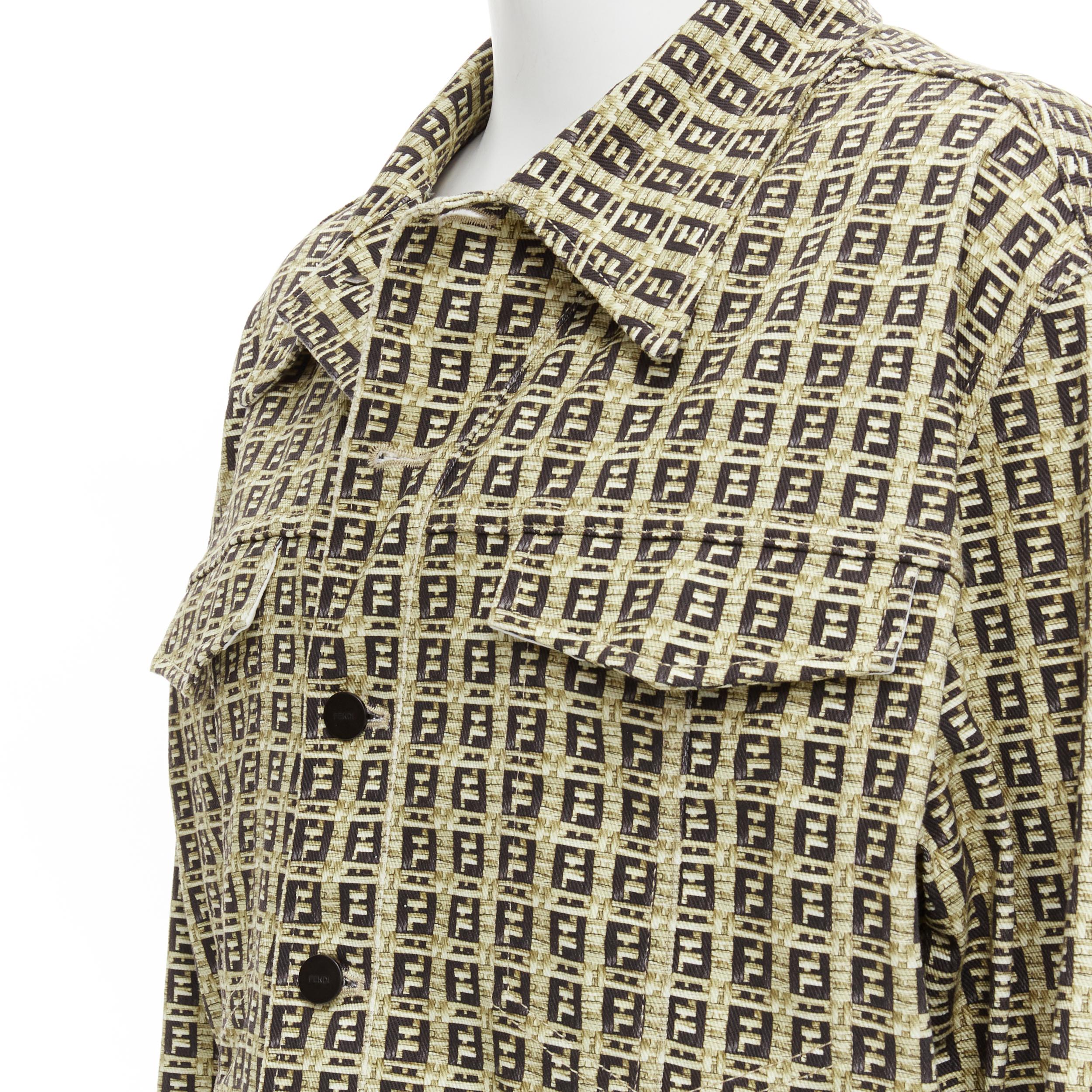 new FENDI Forever Bamboo FF Zucca monogram brown cotton jacket IT52 XXL 
Reference: TGAS/C00731 
Brand: Fendi 
Collection: Forever Fendi Bamboo 
Material: Cotton 
Color: Brown 
Pattern: Monogram 
Closure: Button 
Extra Detail: Bamboo Forever Fendi.